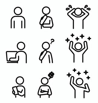 怒る人や悩む人やPCやスマホ触る人等 キーワード,:,スマホ,パソコン,悩む,考える,怒る,喜ぶ,焦る,泣くのイラスト素材