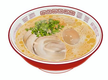 豚骨醤油ラーメン（赤） 豚骨,醤油,味付け卵,ラーメン,煮卵,ゆで卵,卵,中華,中華そば,麺のイラスト素材