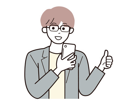 スマホとグッドサイン働く男性A/カラー スマホとグッドサイン働く男性A/カラー スマホ,親指,サイン,男性,お父さん,会社員,アドバイザー,20代,30代,40代のイラスト素材