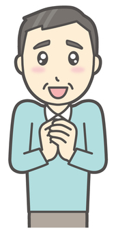目を輝かせておねだりしている中年の男性 おねだり,おじさん,男性,中年,お父さん,パパ,シニア,ミドルエイジ,人,おじいさんのイラスト素材