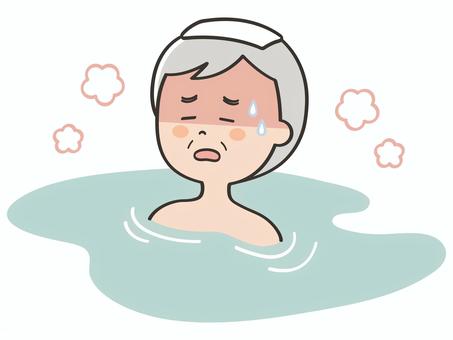 お風呂でのぼせるおじいさん のぼせる,のぼせ,暑い,熱い,体調不良,不調,クラクラ,フラフラ,めまい,汗のイラスト素材