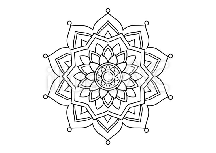 曼荼羅の花　線画 曼荼羅,花,線のイラスト素材