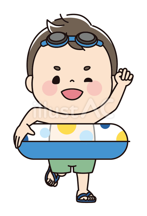 浮き輪ではしゃぐ男の子 水着,浮き輪,プールのイラスト素材