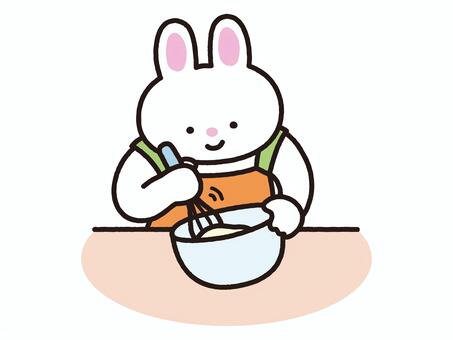 生地を混ぜるうさぎ うさぎ,動物,料理,お菓子作り,製菓,夢中,趣味,調理,キッチン,作業のイラスト素材