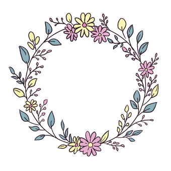 かわいいお花の丸いフレーム　手描き 花,フレーム,丸,円形,ラウンド,リース,枠組み,飾り枠,シンプル,豪華のイラスト素材