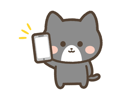 スマホの画面を見せるねこ（黒ネコ） ねこ,スマホ,画面のイラスト素材