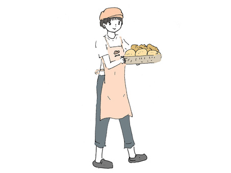 Illustration of a girl working at a bakery, girl, simple, fashionable, JPG