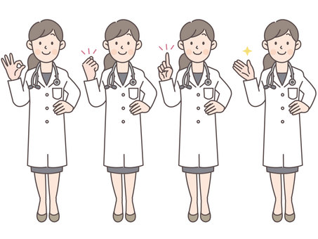 女医さんのポーズセット03_全身 医者,人物,医師,女性,ドクター,女医,聴診器,病院,お医者さん,白衣のイラスト素材