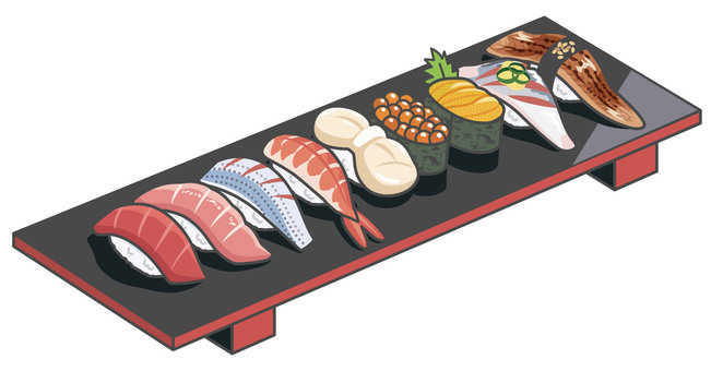 上寿司のイラスト 上寿司,高級,ネタ,握り,軍艦,新鮮,マグロ,中とろ,大トロ,いくらのイラスト素材