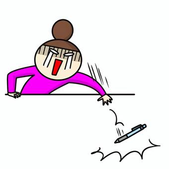 ペンを投げるおだんごの女性 キレる,投げる,ペン,怒る,泣く,癇癪,いらない,激怒,涙,叩きつけるのイラスト素材