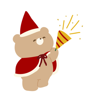 クリスマス衣装のくまさんとクラッカー くま,動物,かわいい,クリスマス,衣装,イベント,行事,冬,クラッカー,鳴らすのイラスト素材