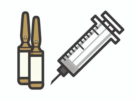 注射器とアンプル２個セット01 アンプル,注射,注射器,予防接種,医療,アイコン,マーク,シンプルのイラスト素材