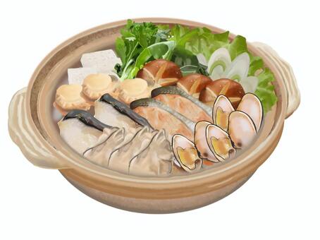 海鮮鍋料理（寄せ鍋）（2） 寄せ鍋,鍋,土鍋,冬,秋,鍋物,夕飯,郷土料理,具材,おかずのイラスト素材