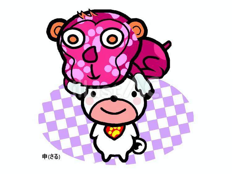 パグの十二支　申(さる) 十二支,パグ,犬のイラスト素材