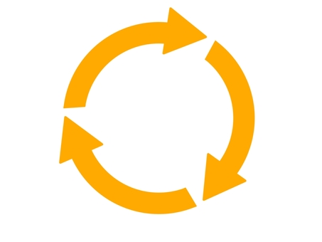 黄矢印（循環・3本線） 矢印,循環,回転,円,回る,サイクル,リサイクル,ループ,戻る,黄のイラスト素材