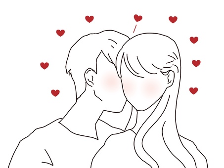 カップルイラスト カップル,男女,キス,頬,ハート,恋人,彼女,彼氏,夫婦,仲良しのイラスト素材