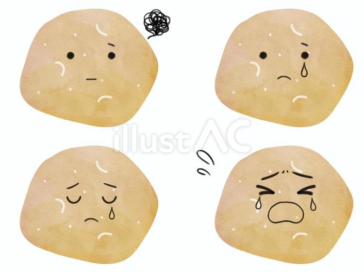 野菜のキャラの表情セット　哀　ジャガイモ ジャガイモ,野菜,キャラクターのイラスト素材