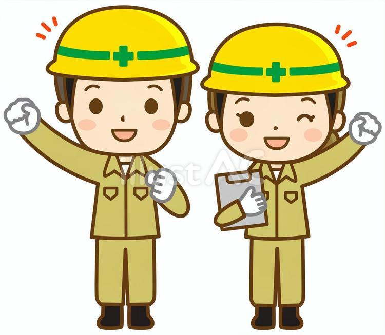 建設作業員の男女(全身図) 建築士,建築,作業員のイラスト素材