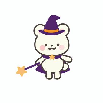 魔法使いのクマ_3 シロクマ,くま,ハロウィン,魔法使い,動物,かわいい,挿絵,ワンポイント,魔女,ステッキのイラスト素材