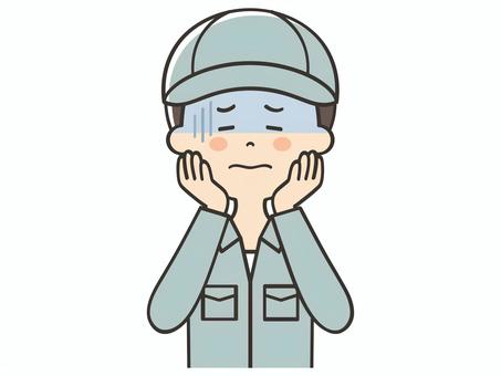 ショックを受ける男性作業員 ショックを受ける男性作業員 困る,不安,悩む,落ち込む,不調,ガーン,ショック,緊張,失敗,男性のイラスト素材