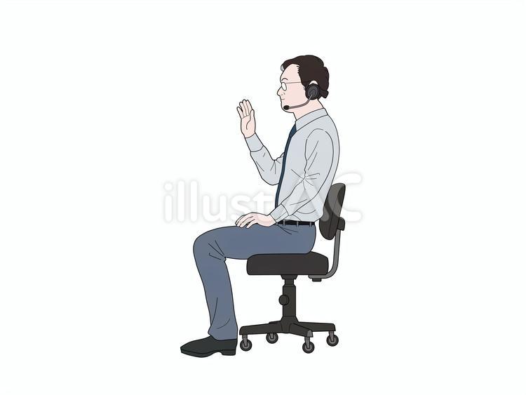 オンライン会議中の男性（人物のみ） オンライン,オンライン会議,オンラインミーティングのイラスト素材