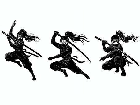 女忍者のシルエット画像