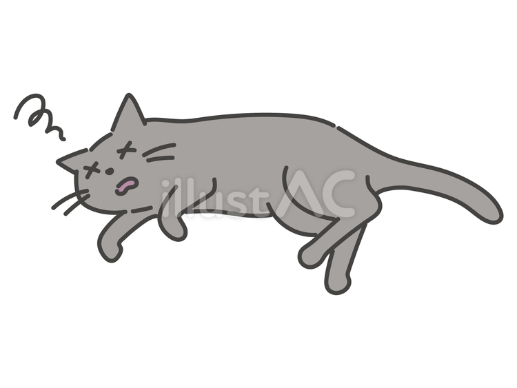 夏バテなどで倒れている猫 猫,動物,黒猫のイラスト素材
