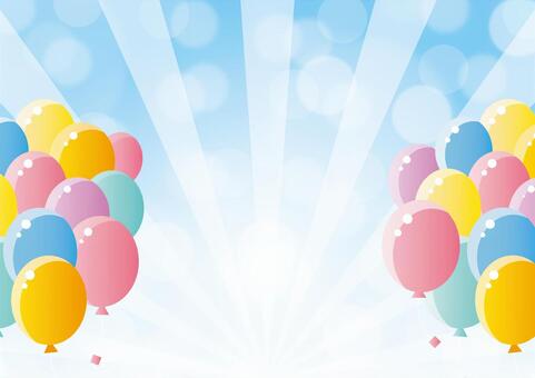 カラフルな風船と青色の集中線の背景素材 集中線,光,玉ボケ,風船,ポップ,カラフル,背景のイラスト素材