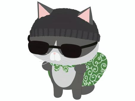 泥棒_猫 泥棒,猫,はちわれ,動物,かわいい,不審者,防犯のイラスト素材