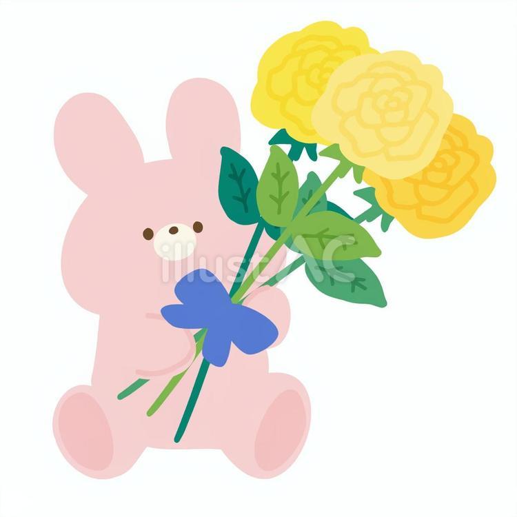 父の日黄色いバラを持ったうさぎさん 父の日,黄色,バラのイラスト素材