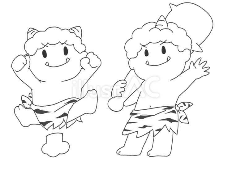 赤鬼さんと青鬼さん　線画 節分,線画,赤鬼のイラスト素材