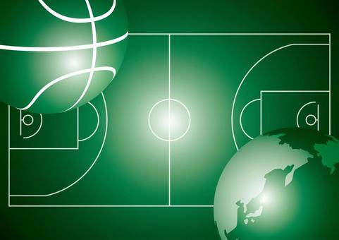 バスケットボールと世界の緑色の背景素材 スポーツ,バスケットボール,地球,世界,コート,光,スタイリッシュ,緑色,背景のイラスト素材
