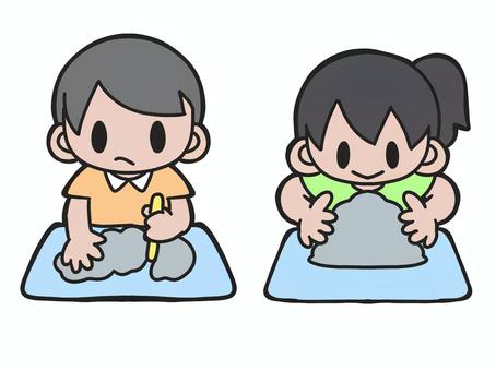 粘土遊び こどもたち,図工,粘土,工作,男の子,女の子のイラスト素材
