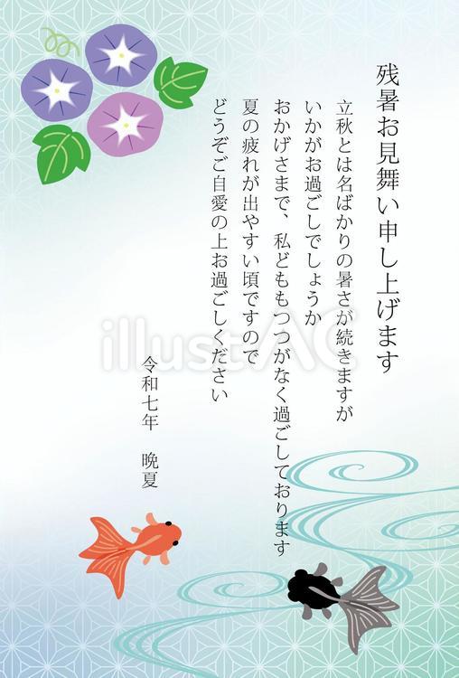 残暑見舞い03 残暑見舞い,金魚,朝顔のイラスト素材