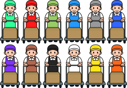 台車を使う作業員です。 台車を使う作業員です。 作業員,シンプル,スタッフ,従業員,アルバイト,パート,倉庫,運搬,物流,作業のイラスト素材