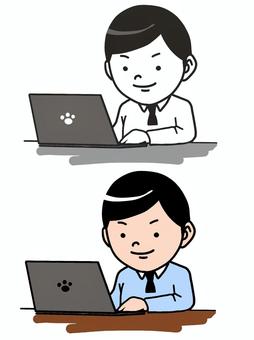 Illustration of a salaryman working on a computer, male, work, office worker, JPG and PNG