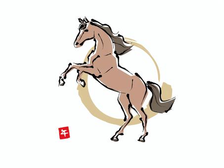 午年イラスト素材 午,干支,馬,縁起物,午年,和風,ウマ,墨絵,動物,達筆のイラスト素材