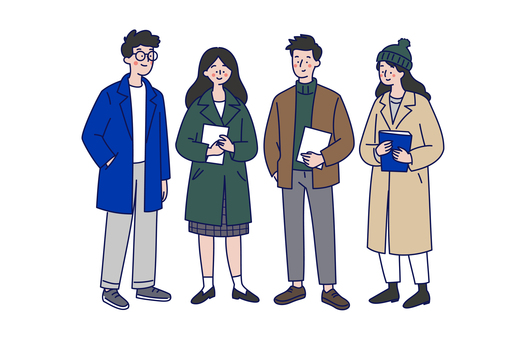 秋冬服の大学生グループのイラスト04 人物,男女,大学生,学生,若者,グループ,友達,青春,秋,冬のイラスト素材
