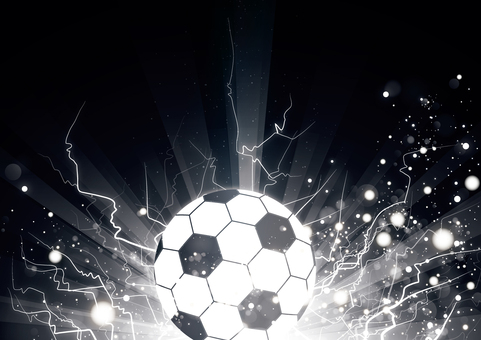 サッカーボールと稲妻のかっこいい背景素材 スポーツ,サッカー,ボール,稲妻,雷,光,パーティクル,スタイリッシュ,背景のイラスト素材
