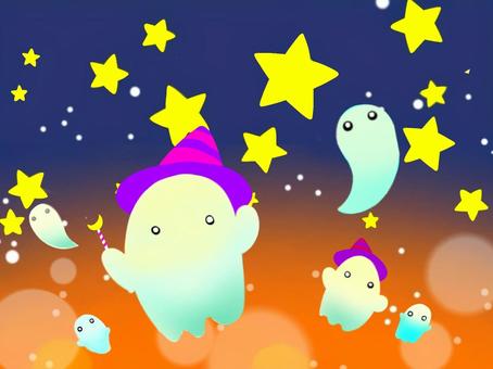 ハロウィンパーティー ハロウィーン,halloween,背景,お化け,幽霊,星空,ゴースト,可愛い,コミカル,パーティーのイラスト素材