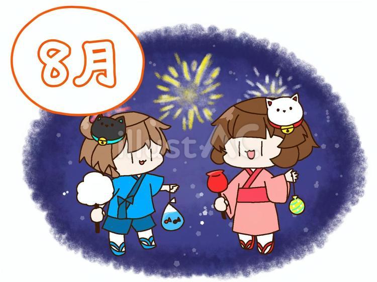 8月イメージイラスト　夏祭りデザイン 8月,夏,夏祭りのイラスト素材