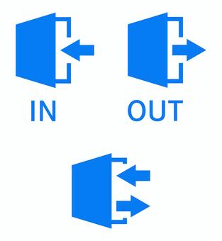 入退室のアイコンセット 青 入室,退室,入口,出口,in,out,ドア,ログイン,ログアウト,入会のイラスト素材