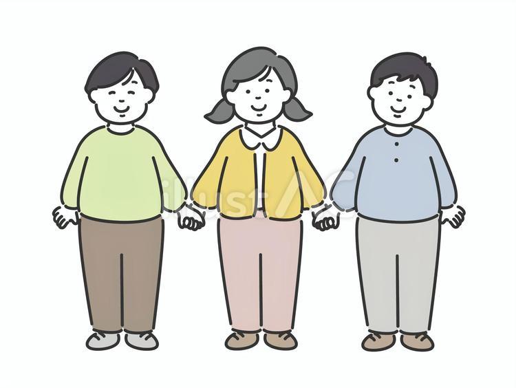 笑顔で手をつなぐ子供たちの園児　幼児 女,楽しい,可愛いのイラスト素材