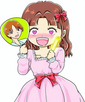 推しのライブに行っている女の子3 推し活,ライブ,ペンライト,うちわ,グッズ,おしゃれ,笑顔,女の子,人物,上半身のイラスト素材