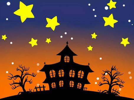 ハロインの背景 ハロウィーン,halloween,洋館,星空,夜空,背景,館,家,家屋,建物のイラスト素材