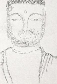 仏顔の男性 顔,男性,釈迦,仏像,仏様,人物,ひげ,目,鼻,口のイラスト素材