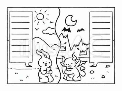 【線画】スマホで悪魔に唆されるうさぎ