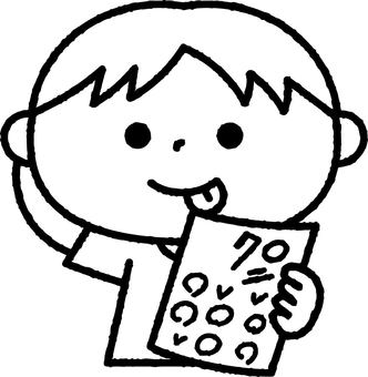 テストで70点をとった男の子モノクロ 人物,子供,テスト,成績,70点,男の子,学習,勉強,小学校,イラストのイラスト素材