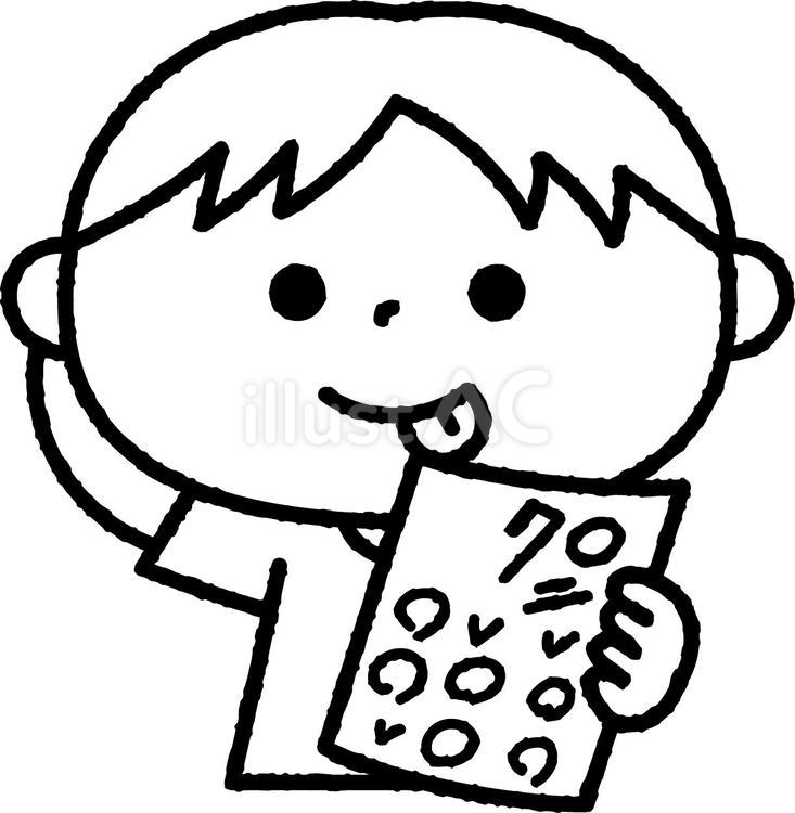 テストで70点をとった男の子モノクロ 人物,子供,テストのイラスト素材