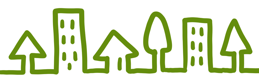 街並み 街並み,線画,一筆書き,手書き,緑,木,ビル,一軒家,家,街路樹のイラスト素材